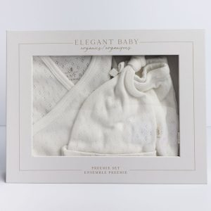 Elegant Baby Organic Cotton Pointelle 3 Pc Preemie Layette Set w. Gift Box